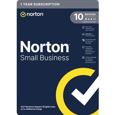 Norton Small Business, Antivirus Software, 10 Devices, 1-year Subscription, Includes 250GB of Cloud Storage, Dark Web Monitoring, Private Browser, 24/7 Business Support, Activation Code by email - ESD Norton Small Business, Antivirus Software, 10 Devices, 1-year Subscription, Includes 250GB of Cloud Storage, Dark Web Monitoring, Private Browser, 24/7 Business Support, Activation Code by email - ESD